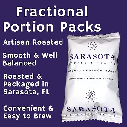 Sarasota Coffee Ground Packets | Low Acid Dark Roast Ground Coffee Packs | European French Roast | Mold Free and Individual Packets for 12 Cups | 1.75 Ounce Bags, 100 Count
