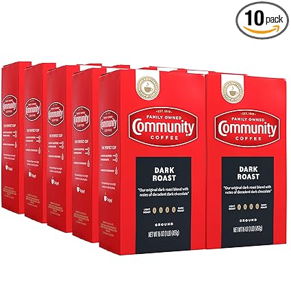 Community Coffee Dark Roast Ground 16 oz Firm Pack 16 Ounce (Pack of 10)